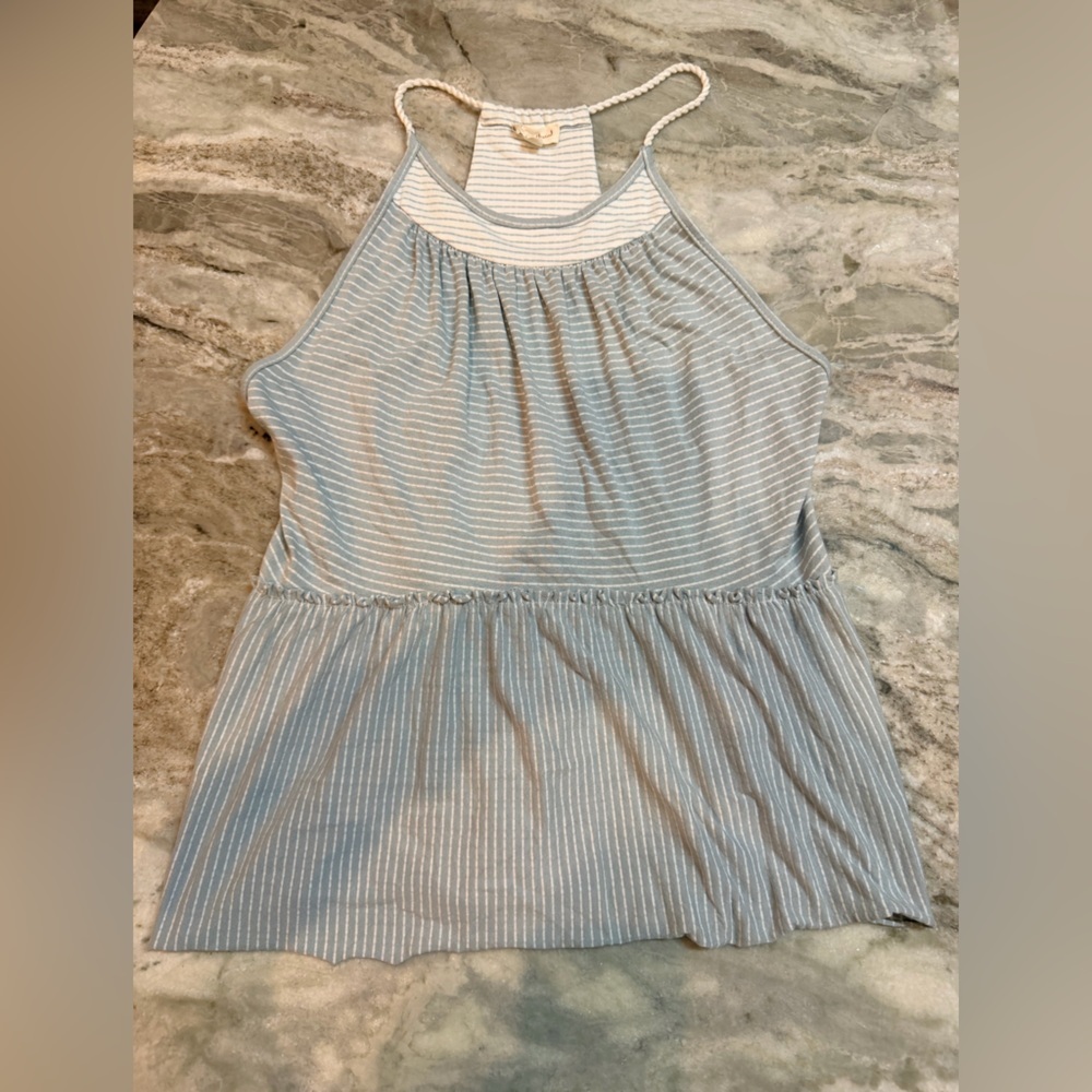 Hem & Thread Blue Striped Peplum Tank Top Small Boutique